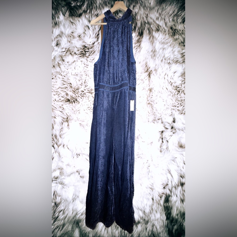 Anthropologie Navy Blue Textured Velvet Jumpsuit, NWT